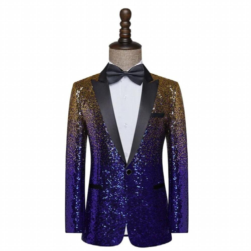 HOO Mens Singer Stage Performance blazer Gradient Sequined blazers