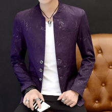 Youth Printed Collar Jacket Self-cultivation Tunic Suit Stand-up Mens of Male Thin Small Casual Suit Version The Chinese