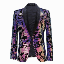 HOO Mens Velvet Sequined Slim Fit blazer Wedding Studio Singer Banquet Sequined Dress