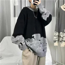 Japanese Retro Cartoon Oversize Sweater Mens Loose Couple Leisure Pullovers Little Sheep Pattern Sweaters Women