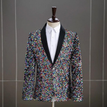 HOO Mens Colorful Sequin DJ blazer Bar Stage Performance Suit Host Singer blazer
