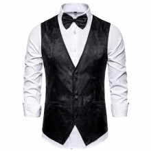 Mens Printing Formal Wear Slim Vest 3-button Sleeveless Business Dinner Stage Performance Solid Casual Suit Vest