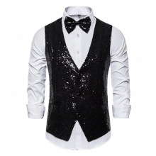Mens Formal Wear Vest 3 Buttons Sequins Club Banquet Prom Slim Casual Vest Sleeveless Formal Business Solid Vest
