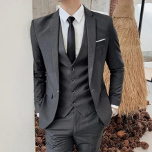 Business Mens Groomsmen Blazers Trousers Groom Wedding Dress Banquet Solid Slim Fit Suit Jacket Coat Vest Pants Set 3 Pcs