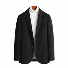 HOO Mens Double Buckle Wool blazer Youth Autumn Solid Business Casual Woolen blazer