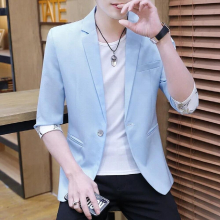 Small Suit Men Spring Summer Thin Mid-sleeve Single-button 3D Print Jacket Casual Fitness Work Party Blazer Coat Top