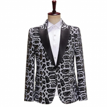 Mens Leopard Print and Sequin Changing blazer Stage Performance Host Singer blazers
