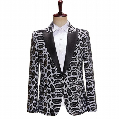 Mens Leopard Print and Sequin Changing blazer Stage Performance Host Singer blazers