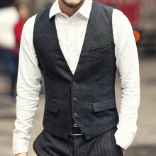 Men Vests V Neck Casual Bestman Waistcoat Slim Fit Blazers For Bridegroom