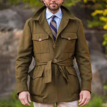 Male Suit Jacket Army Green Long Sleeve Stand Collar Retro Tooling Mid Length Slim Thin Trench Coat Mens Casual Wedding Jacket