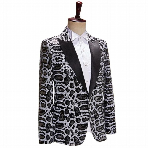 Mens Leopard Print and Sequin Changing blazer Stage Performance Host Singer blazers 1