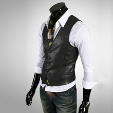 Gentleman Leather Vests Men Single Breasted Men Vest Slim Hombre Casual Leather Gilet Men Plus Size 5XL