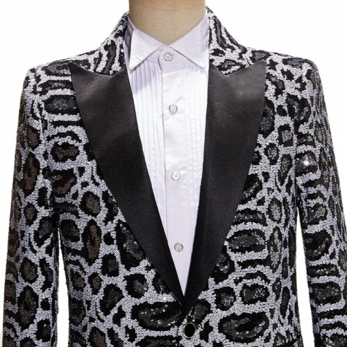 Mens Leopard Print and Sequin Changing blazer Stage Performance Host Singer blazers 2