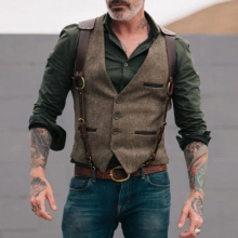 Mens Spring and Autumn Style European and American Temperament Solid Open Bag Vest Man