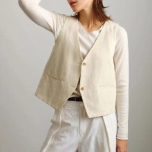 Womens Suit Vest Jacket V Neck Linen Solid Creamy-White Short Vest Slim-Fitting For Casual Loose Female Vest Clothing