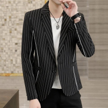Autumn Striped Men Blazers Slim Fit Casual Suit Jacket Business Social Dress Coat Wedding Groom Streetwear Costume Homme