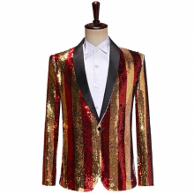 Mens Green Collar Sequined Variable Suit Singer Host Stage Performance Dress