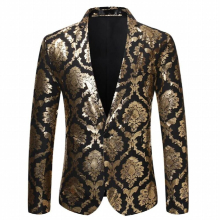 Mens Court Style Bronzing Blazer Flower Print Suits Man Suit Jacket One Button Nightclub Large Size
