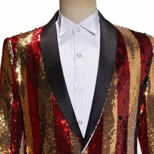 Mens Green Collar Sequined Variable Suit Singer Host Stage Performance Dress 2