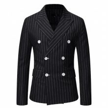 Mens Striped Casual Double Breasted Suit European Size Mens Fitted Suit Jacket Blazer Masculino