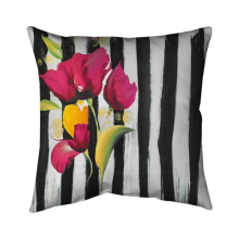 20 x 20 in. Pink Flowers on Black Stripes-Double Sided Print Indoor Pillow