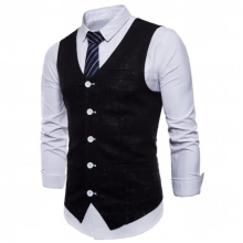 Mens Suit Vest V-neck Orange Sky Single Breasted Cotton Linen Slim Fit Casual Waistcoat Jacket Male