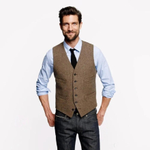 Brown Men Vests Wool Blend V Neck Casual Waistcoat Slim Fit Blazer For Wedding