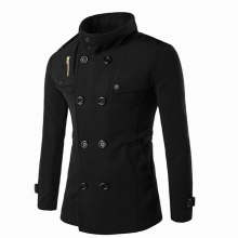 Men Winter Wool Coat Mens Casual Solid Wool Blends Woolen Pea Coat Male Trench Coat Overcoat