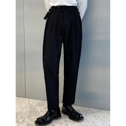 Tube Striaght Waist Loop Suit Pants Loose Mens Spring Style Solid 2A1294 1