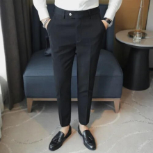 Solid Business Dress Pants Men Ankle Length Casual Office Social Suit Pants Slim Fit Streetwear Trousers Costume Homme
