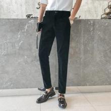 Classic Suit Pants for Men Casual Vintage Golden Velvet Social Wedding Ankle Length Formal Pant High Male Clothing