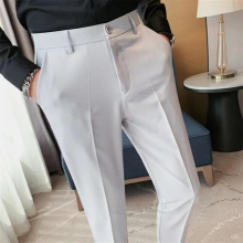 Business Dress Mens Pants Solid Slim Fit Ankle Length Office Social Suit Pant Wedding Streetwear Casual Trousers