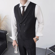 Men Slim Fit Double Breasted Vintage Formal Suit Vest Gentleman Business Casual Party Sleeveless Blazer Waistcoat