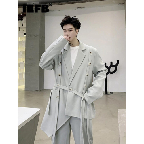 Asymmetric mens suit button decoration loose solid pants male temperament 1