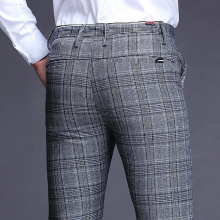 Classic Plaid pants men Korea Clothing Casual Business Formal Dress Trousers for men Slim Checked trousers Summer