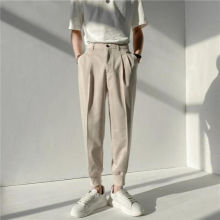 Summer Casual Pants Men Loose Business Dress Cropped Trousers Streetwear Office Trousers Male Suit Pant Pantalon Homme