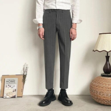 Mens Stripe Suit Pant Vintage Slim Fit Business Casual Ankle-length Pencil Pants Male Streetwear Suit Trousers