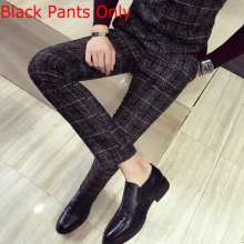British Style Autumn Winter Plaid Suit Pants For Men Clothing Business Formal Wear Slim Fit Straight Office Trousers