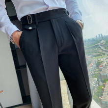 Four Season belt Buttoned Calf Pant Men Pantalon De Vestir Hombre Casual Business Pant Trouser Pant For Man straight pant