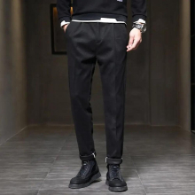 Autumn Winter Men's Business Dress Pants Solid Temperament Woolen Trousers Casual Slim Suit Pants F200