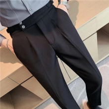 7Colors Top Naples Drape Suit Pants Men Dress High Waist Business Formal Wear Straight Office Trousers Casual 36