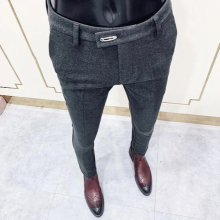 Autumn Winter Woolen Business Dress Pants Men Elastic Waist Streetwear Casual Trousers Formal Social Suit Pants Homme 28-36