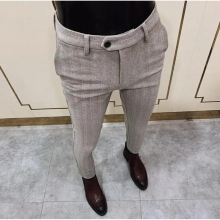 2022Autumn Winter Men Striped Dress Pants Woolen Warm Business Formal Social Suit Pants Casual Slim Fit Cigarette Trousers 28-38