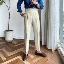 British High Waist Straight Pants Men Social Trousers Pant Italian Mens Formal Pant Pantalones Hombre Dress Ankle Pants Men