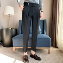 Men Suit Pants Dress Pants Stretch Slim Straight Striped Formal Pants Boutique Mens Clothing Ankle Trouser