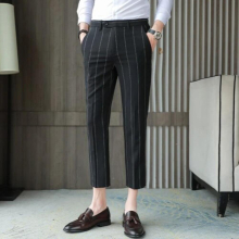 British Style Dress Suit Pant Men Retro Stripe Business Casual Pant High Formal Office Social Suit Pants Hommes 36