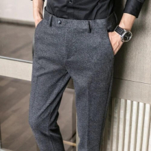 Grey Mens Woolen Pants Autumn/Winter Thick Trousers Men Slim Business Pantalones Hombre Slacks 28-36