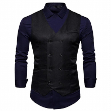 Mens Double Breasted Blazer Casual Vest Sleeveless Suit Vest Male Plus Size Waistcoat Men Navy Top for Men Slim Fit