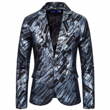 Autumn and Winter Mens Business Casual Personality One-button Twill Gradient Bronzing Printing Slim Long-sleeved Suit Jacket