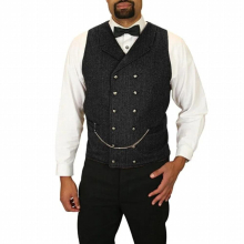 Mens Suit Vest Double Breasted Vest Wedding Groom Vest Lapel Collar Brown Herringbone Retro Steampunk Tooling Waistcoat